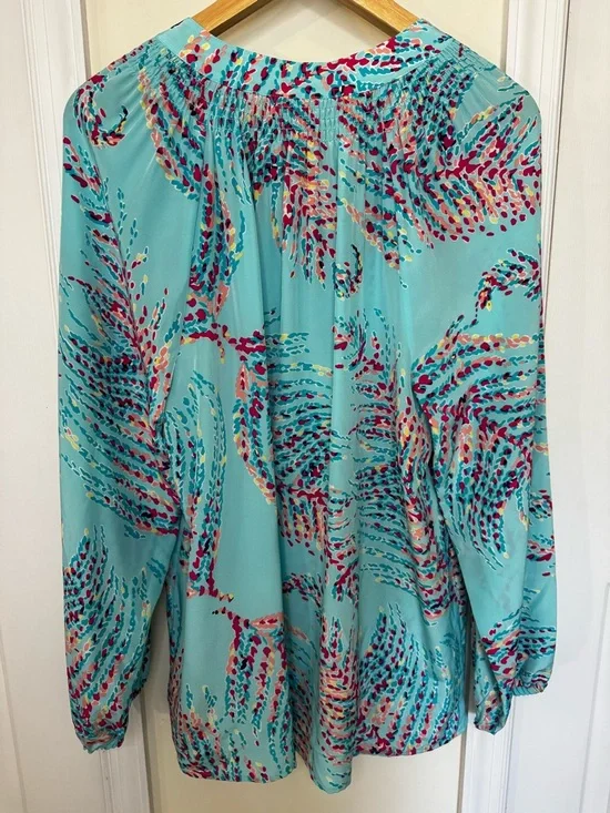 Lilly Pulitzer Aqua Multi-Color Printed Peasant Blouse - Picture 5 of 5
